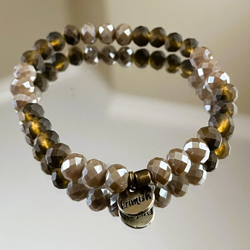 Erimish  Faceted Crystals Beaded Bracelet Logo Tag Stackable Stretch